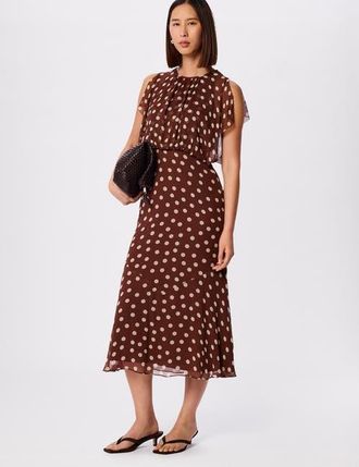 Whistles Polka Dot Print Midi Dress in Brwn/multi at Nordstrom, Size 10
