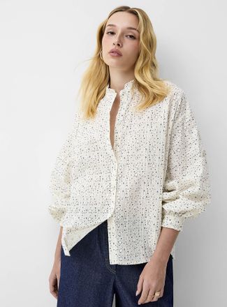 Icone Womens Flowers and broderie anglaise puff-sleeve blouse
