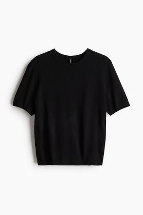 H&M T-Shirt aus Feinstrick - Schwarz