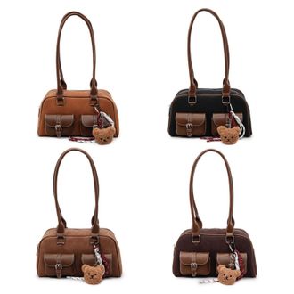 Generic Cymwer PU Leather Handbag Retro Shoulder Bag with Pendant Stylish Underarm Bag (Black)