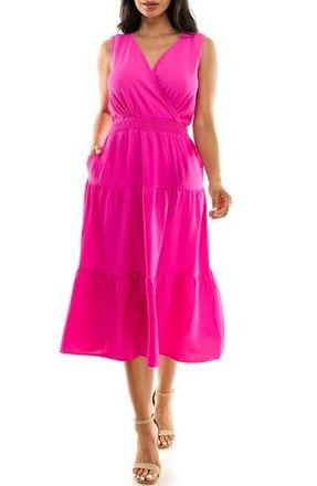 Nina Leonard Tiered Midi Dress in Dragon Fruit at Nordstrom Rack, Size X-Large