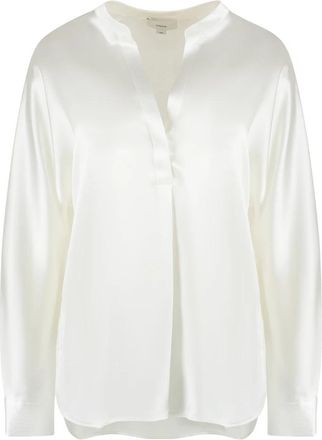 Vince Zijden Satijnen Blouse met Bandkraag - Dames - Blouses - Wit - M - Satijn - Overhemden