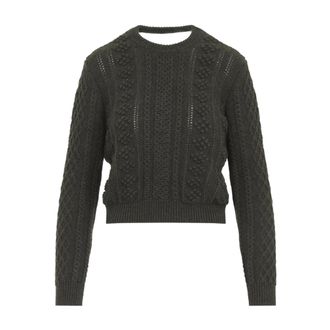 Jil Sander Round-neck Knitwear, female, Green, Size: M Cable-knit Cropped Sweater