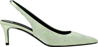 Philipp Plein Satin Slingback Lage Hakken Monogram Strass - Dames - Pumps - Groen - 40 EU - Leer - Schoenen