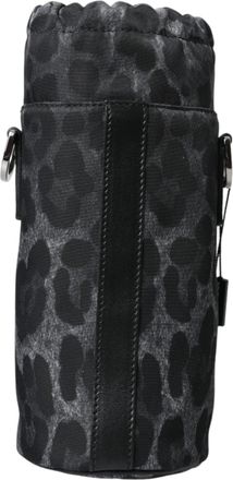 Dolce & Gabbana Mens Black Leopard Round Slim Tote Bottle Cage Bag Nylon Leather