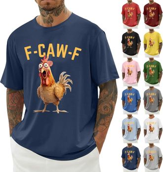 Generic F-CAW-F Shirts Mens Funny Scream Chicken Humor T-Shirt Mens Short Sleeve Crew Neck Halloween Tops Casual Loose F-CAW-F Tshirt Plus Size(Navy, 4XL)