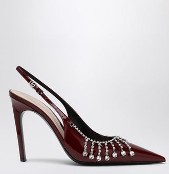 Gucci Bordeaux patent leather pump with crystal chain