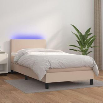 vidaXL Cama Box Spring Colch&oacute;n Led Cuero Sint&eacute;tico Capuchino 80x200 Cm Vidaxl