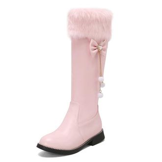 Generic Womens Flat Heel Knee High Snow Boots Comfort Round Toe Side Zipper Warm Winter Party Dress Shoes (Pink,7.5)