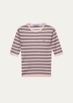 Prada Striped Silk-Cashmere Short-Sleeve Sweater