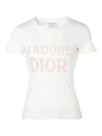 Dior 2004 Trotter-logo T-shirt - women - Cotton/Cotton - 36 - White