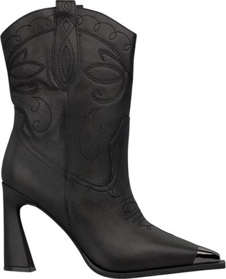 Alma En Pena Geborduurde trechterhak enkellaars - Dames - Cowboylaarzen - Zwart - 38 EU - Schoenen