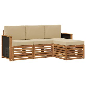 vidaXL Conjunto De Sof&aacute;s De Exterior Con Coj&iacute;n 4 Pcs Natural Y Beige Vidaxl