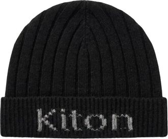 Kiton Geribbelde wollen muts - Heren - Accessoires - Zwart - Maat: M Wol