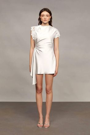 AMUR Zina Ruched Mini Dress In Ivory
