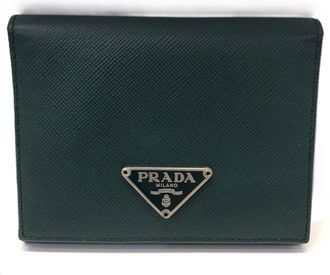 Prada Green Saffiano Triangle Wallet (Bi-Fold) (Pre-Owned)