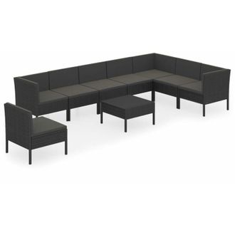 vidaXL 9 Pcs Garden Lounge Set Con Vime Pe Negro