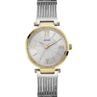Guess Womens Elegant W0638L7 Soho Quartz Crystal Ladies Watch with Silver Dial - Silver & Gold Stainless Steel - One Size
