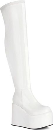 Generic Womens Round Toe Platform High Wedge Heel Over The Knee Long Boots Thigh High Stretch Winter Shoes with Side Zipper (White,7.5)