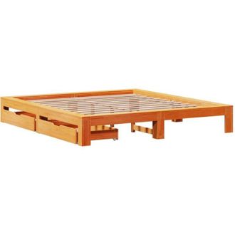 vidaXL Cama Sin Colch&oacute;n Madera Maciza De Pino Marr&oacute;n Cera 180x200 Cm Vidaxl