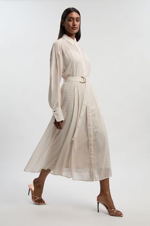 Karen Millen Womens Petite Hotfix Studded Long Sleeve Shirt Woven Maxi Dress - White - Size 10 UK