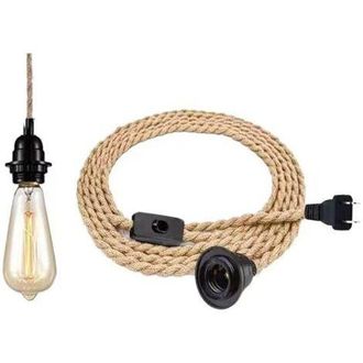 OEM L&aacute;mpara De Ara&ntilde;a De Cuerda De C&aacute;&ntilde;amo De 4,5 Metros - Cable De Luz Colgante De Un Solo Cabezal Con Casquillo E27, L&aacute;mpara De Ara&ntilde;a Vintage De Cuerda De