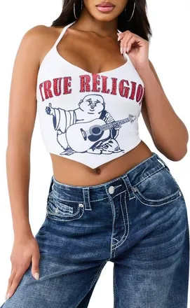 True Religion Buddha Sweetheart Halter Top in Optic White at Nordstrom, Size Xx-Large