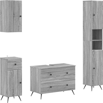 vidaXL Juego De Armarios De Ba&ntilde;o De 4 Piezas Breda Sonoma Gris Vidaxl