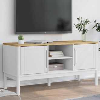 vidaXL Vidaxl - Mueble De Tv Floro Madera Maciza De Pino Blanco 114x43x55 Cm