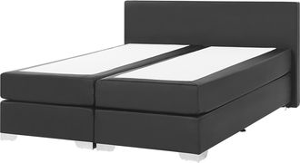 Beliani Cama Continental Doble 160 X 200 Cm Tapizada En Piel Sint&eacute;tica Negra Con Colch&oacute;n De Muelles Embolsados President