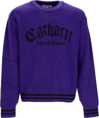 Carhartt Work in Progress Zwarte Crew-neck Sweater Onyx - Heren - Ronde hals truien - Paars - S - Wol - Truien & Vesten