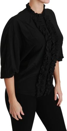 Dolce & Gabbana Black Silk Shirt Ruffled Top Womens Blouse