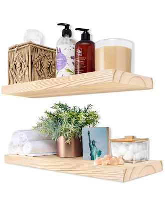 Sorbus Set of 2 16in Solid Wood Floating Shelves