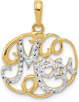 Diamond2Deal 14k Yellow Gold White Rhodium Diamond-Cut Mom in Fancy Pendant