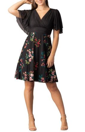 Kiyonna Lillian Embroidered Mesh Midi Cocktail Dress in Onyx at Nordstrom, Size X-Large