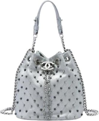 Chanel Pre-owned Vintage Bucket Bag - Dames - Vintage Tas - Grijs - ONE Size - Leer - Vintage