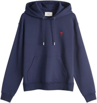 Ami Mens Unisex Hoodie in Navy - Blue Cotton - Size X-Large