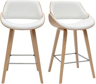 Miliboo Taburetes De Bar De Dise&ntilde;o Blancos Y Madera Clara H70 Cm (lote De 2) Clash