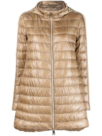 Herno concealed-hood padded swing jacket - Brown
