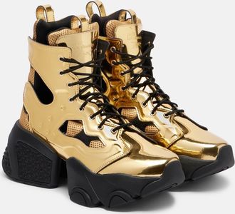 Comme Des Garçons Metallic-effect cutout lace-up platform boots