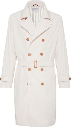 Brunello Cucinelli notched-lapels double-breasted trench coat - men - Polyamide/Polyester - 46 - White