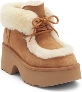 UGG Esmee Genuine Shearling Detail Lace-Up Boot in Chestnut at Nordstrom Rack, Size 11