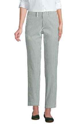 Lands End Mid Rise Classic Straight Leg Chino Ankle Pants in Estate Green/white Stripes at Nordstrom, Size 18 Tall