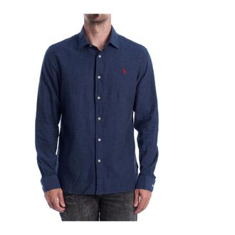 U.S.Polo Association U.s. Polo Assn., Overhemden, Heren, Blauw, L, Linnen, Klassieke Amerikaanse stijl linnen overhemd