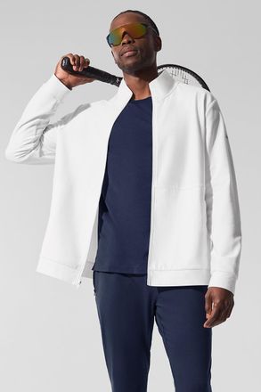 Alo | Conquer Max Mock Neck Full Zip Jacket in White, Size: Medium
