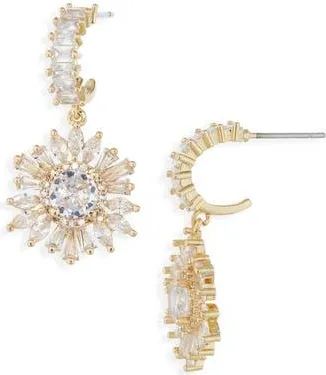 Cara Starburst Cubic Zirconia Hoop Drop Earrings in Gold at Nordstrom Rack