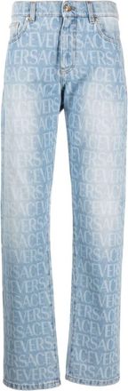 Versace Sky Blue Logo All Over Denim Jeans