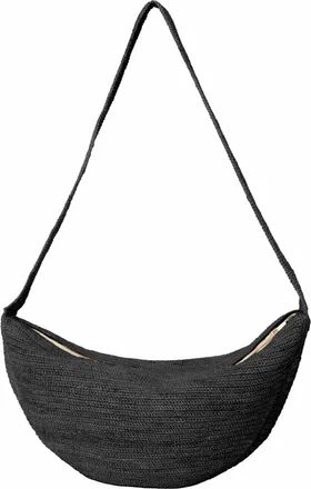 Ibeliv Womens Crossbody Bag Luna Croissant Black Raffia Raffia; Calf Leather Satchels & Cross Body
