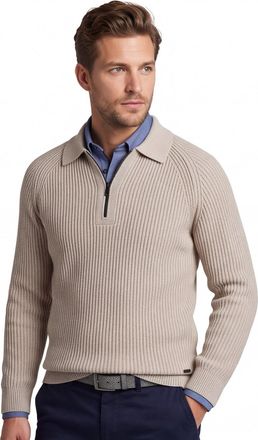Genti half zip trui beige gebreid katoen