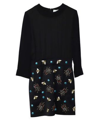 Victoria Beckham Insect Appliqu&eacute; Long Sleeve Dress in Black Viscose